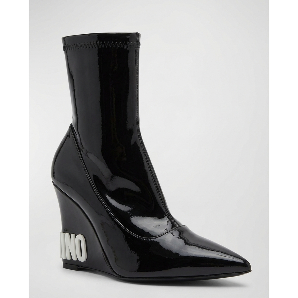 NEW MOSCHINO women's wedge ankle boots in black